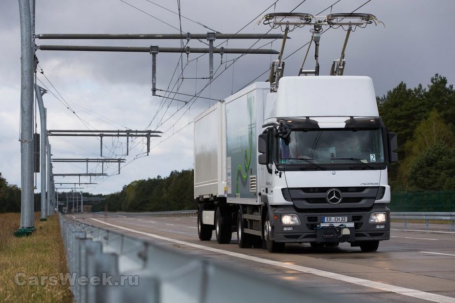 В Германии начнут тестирование электрических грузовиков с «троллейбусной» системой питания