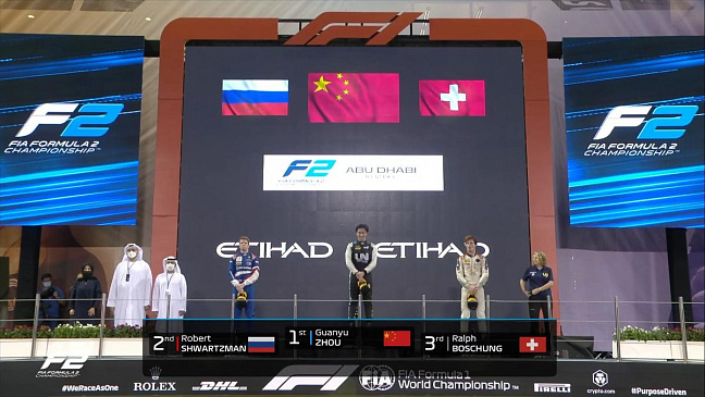Чжоу Гуаньюй выиграл вторую гонку Формулы-2 в Абу-Даби, Роберт Шварцман финишировал вторым
