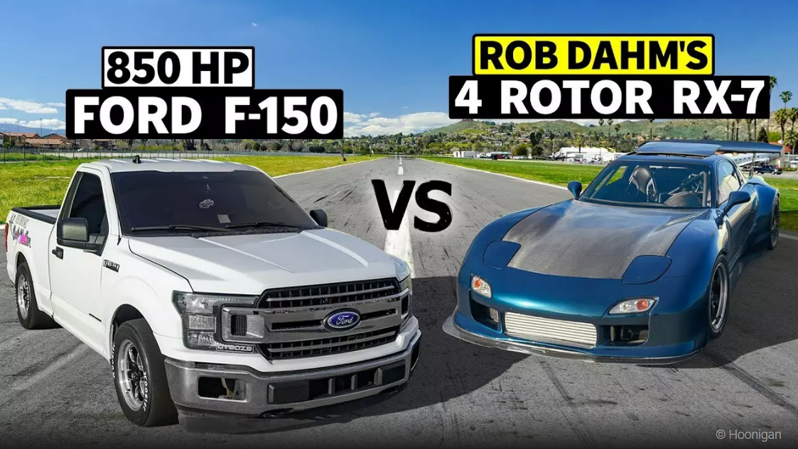 Драг-рейсинг: 1000-сильная Mazda RX-7 vs Ford F-150