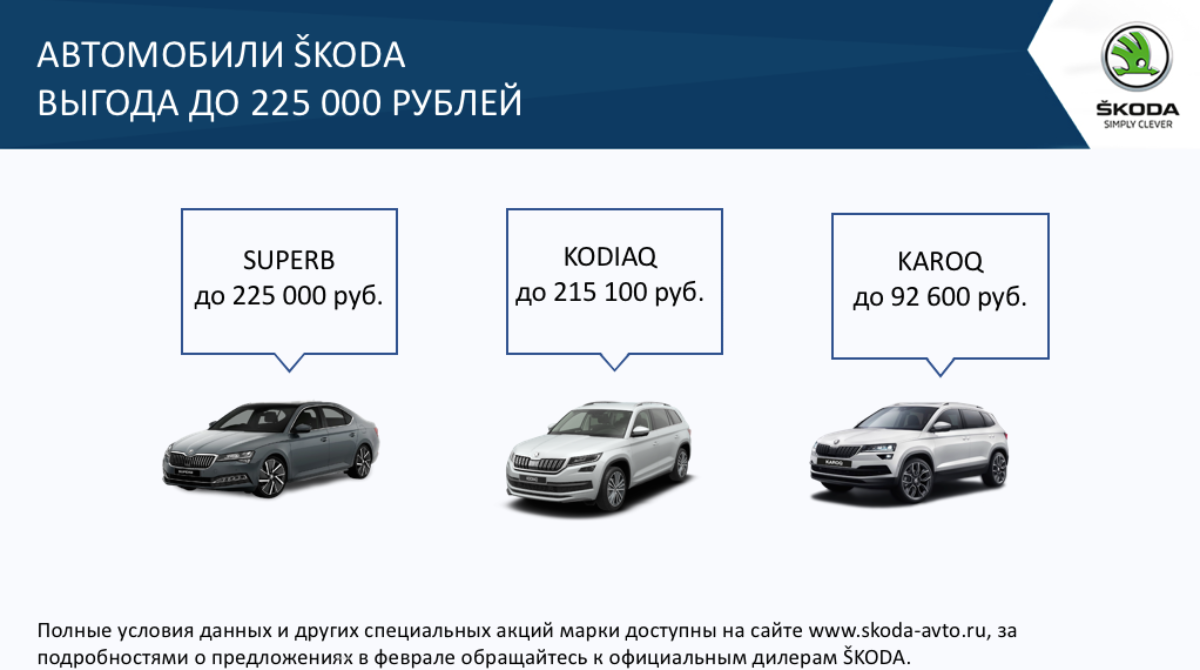 Компания Skoda рассказала о февральских скидках на свои авто в России 