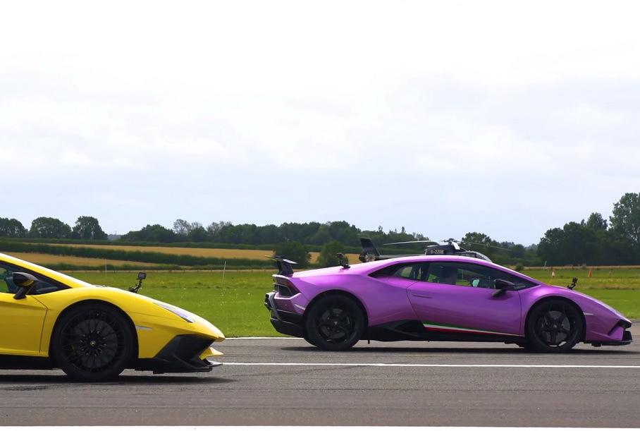На видео засняли противостояние Lamborghini Aventador SV и Huracan Perfomante