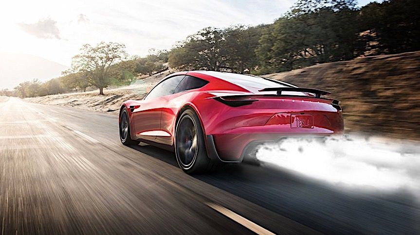 Tesla Roadster SpaceX с ракетными ускорителями показали на рендере
