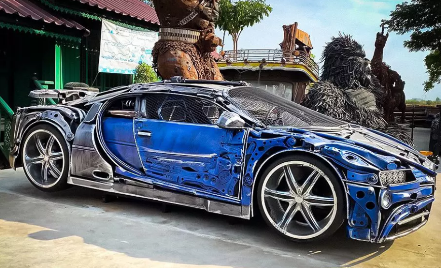 В Сети показали гиперкар Bugatti Chiron, сделанный из металлолома