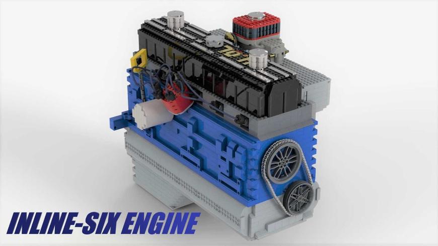 Из деталей Lego собрали работающий шестицилиндровый двигатель 