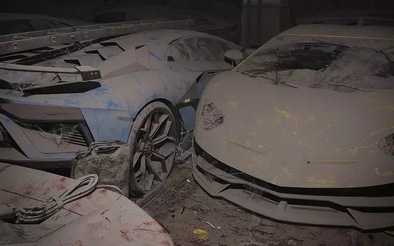 3D-дизайнер показал изображения роскошных автомашин под толстым слоем пыли после апокалипсиса