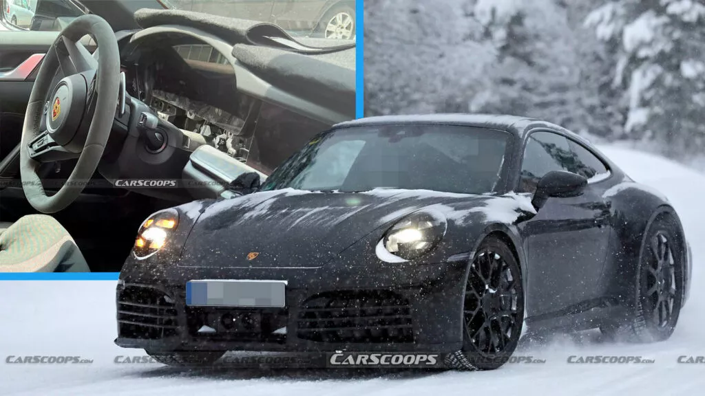 Компания Porsche вывела на зимние тесты Porsche 911 2024 года с новой электронной панелью приборов