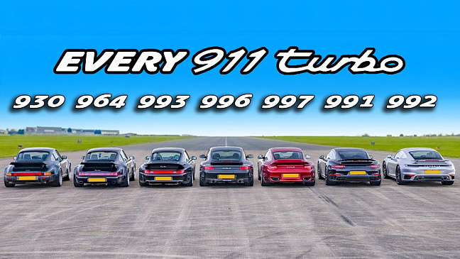 В этом видео, показана дрэг-гонка между семью поколениями Porsche 911 Turbo 