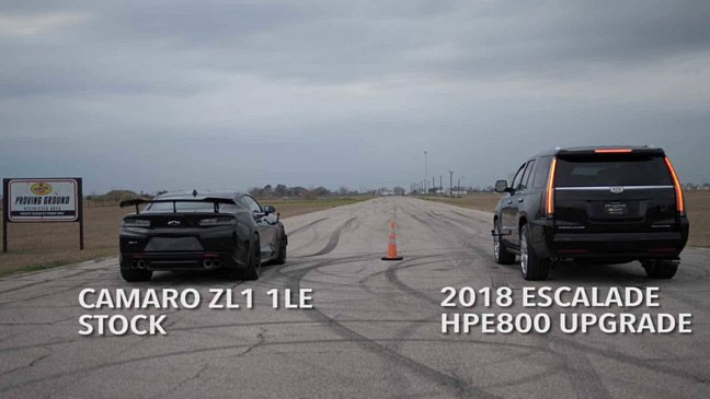 «Заряженный» Cadillac Escalade быстрее Chevrolet Camaro ZL1? (видео)