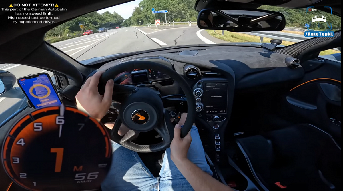 Опубликовали видео, как McLaren 765LT разгоняется до 326 км/ч во время пробега по автобану