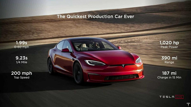 Tesla Model S Plaid соревнуется с обычным автомобилем в драг-рейсинге 