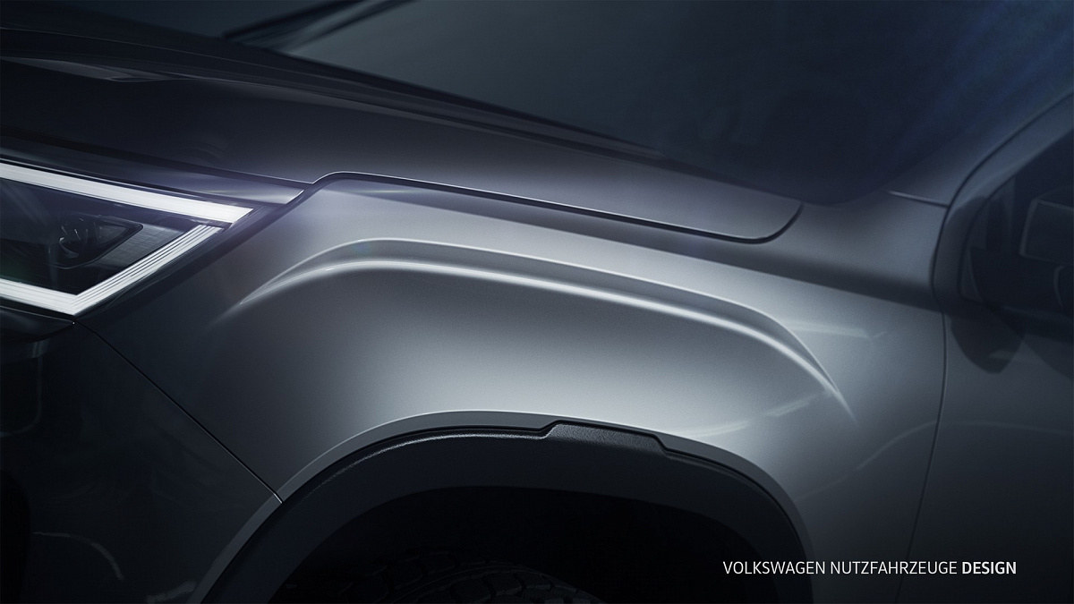 Volkswagen Amarok 2023 года на новом тизере показывает часть кузова перед дебютом 7 июля 2022 года