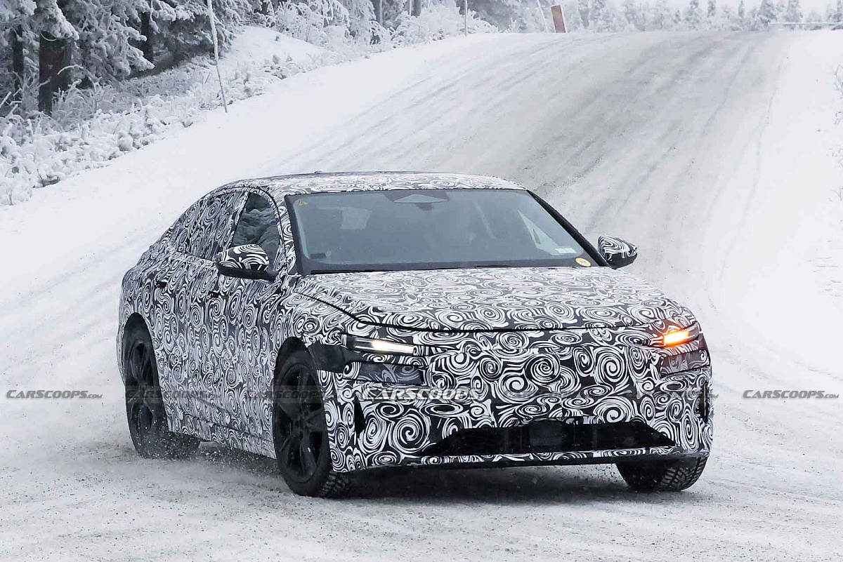 Электрокар Audi A6 E-Tron 2024 модельного года вышел на зимние испытания с заводскими фарами