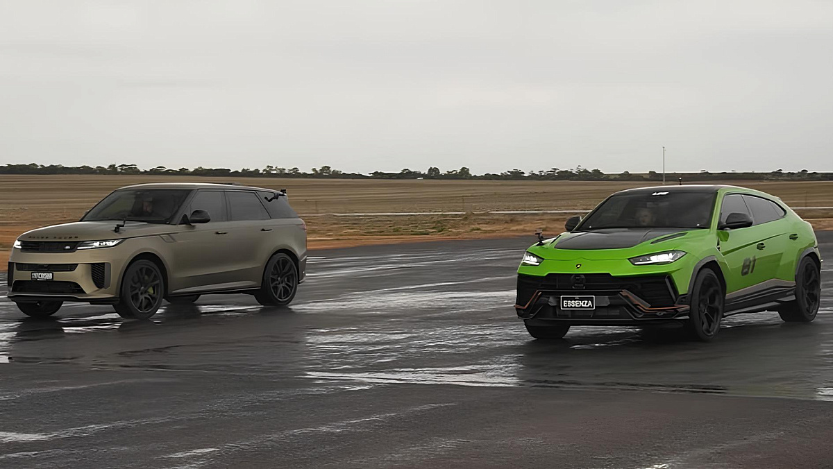 Два монстра на мокрой взлетке: Lamborghini против Range Rover – смотрите, кто выиграл Два монстра на мокрой взлетке: Lamborghini против Range Rover – смотрите, кто выиграл
