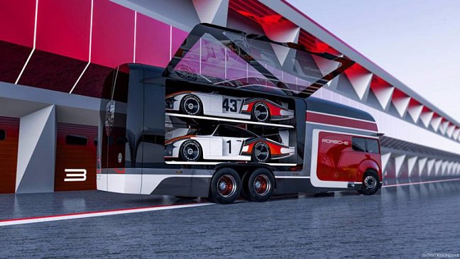 Российский художник создал рендеры нового автобуса Volkswagen для перевозки Porsche