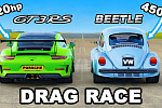 Дрэг-гонка суперкара Porsche 911 GT3 RS против VW Beetle с мотором Tesla