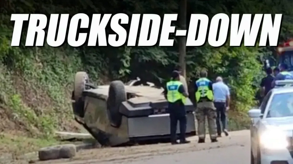 Почему после аварии, этот Tesla Cybertruck похож на беспомощную черепаху 