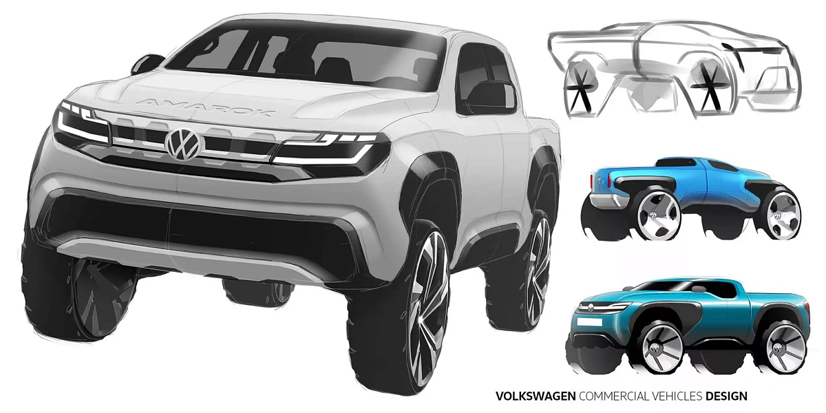 Компания Volkswagen демонстрирует официальные наброски нового пикапа VW Amarok 